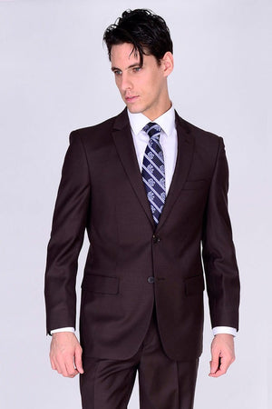 Mantoni Suit - Wool Suit - Business Suit Solid Brown