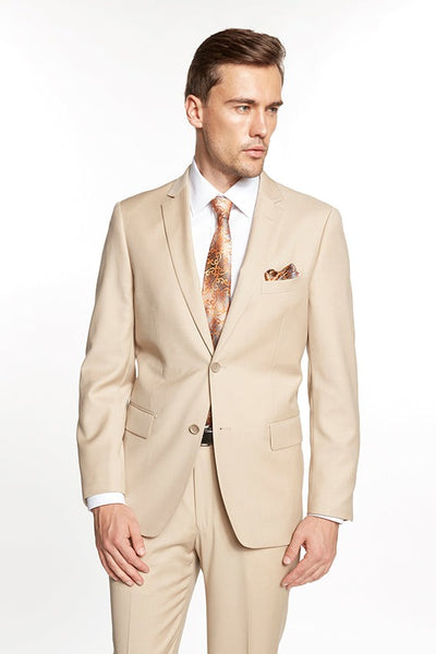 Mantoni Suit - Wool Suit - Business Suit Solid Beige 1   - from alligatorwarehouse.com
