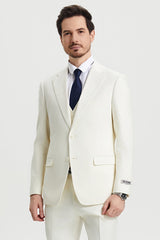 Mens Stacy Adams Suits Brand - Designer Suit Men's Two Button Vested Stacy Adams Basic Designer Suit in Ivory Off White