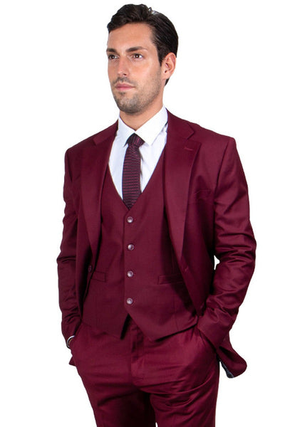 Mens Stacy Adams Suits Brand - Designer Suit Men's Two Button Vested Stacy Adams Basic Suit in Burgundy 1   - from alligatorwarehouse.com
