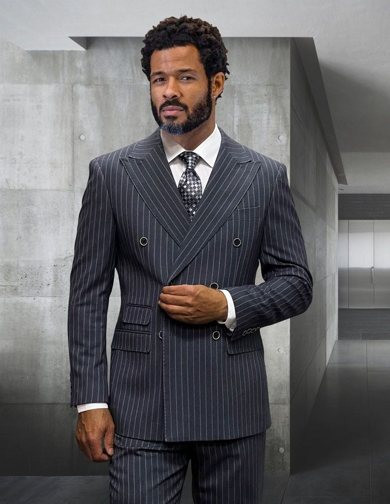 Statement Men's 2 Piece 100% Wool Fashion Suit - Pinstripe