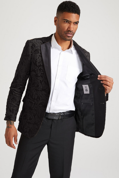 Mens Stacy Adams Suits Brand - Designer Suit Men's Stacy Adam's Paisley Velvet Prom & Wedding Tuxedo Jacket in Black 1   - from alligatorwarehouse.com