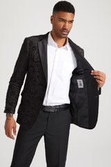 Mens Stacy Adams Suits Brand - Designer Suit Men's Stacy Adam's Paisley Velvet Prom & Wedding Tuxedo Jacket in Black