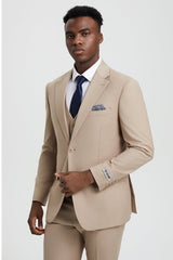 Mens Stacy Adams Suits Brand - Designer Suit Men's Two Button Vested Stacy Adams Basic Designer Suit in Tan