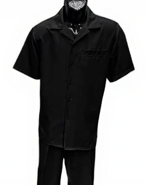 Dreams Men's Black Patterned Short Sleeve Resort Set Skipper 265-00