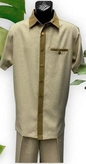 Dreams Men's Camel/Beige Houndstooth Short Sleeve Walking Suit Fazio 262-03