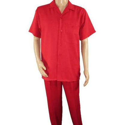 Men’s Red Short Sleeve Walking Suit with Matching Pants, Casual Summer Dress Outfit