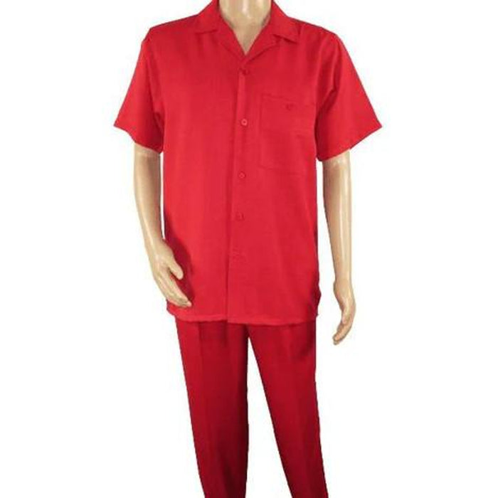 Men’s Red Short Sleeve Walking Suit with Matching Pants, Casual Summer Dress Outfit
