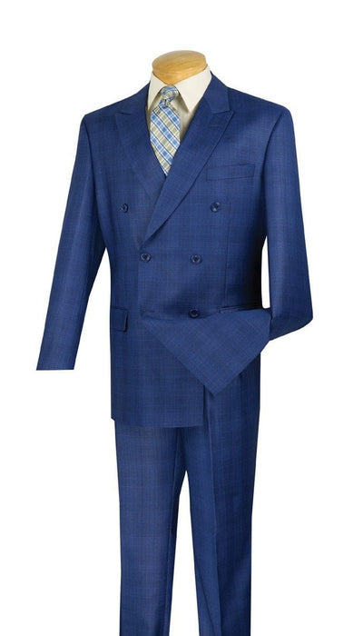 Vinci Men's 2-Piece Double Breasted Glen Plaid Suit 1 DRW1_BLUE_34S  - from alligatorwarehouse.com