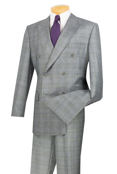 Vinci Men's 2-Piece Double Breasted Glen Plaid Suit 3 DRW1_BLUE_34S  - from alligatorwarehouse.com