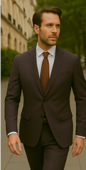 Wool Suit - Italian Made Business Suit by Statement Men's 2 Piece 100% Wool Modern Fit Suit - Subtle Windowpane