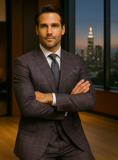 Wool Suit - Italian Made Business Suit by Statement Men's 3 Piece 100% Wool Modern Fit Suit - Fashion Pattern 8 ANGEL-3_Charcoal_38R  - from alligatorwarehouse.com