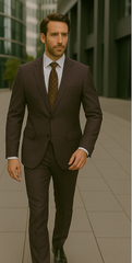 Wool Suit - Italian Made Business Suit by Statement Men's 2 Piece 100% Wool Modern Fit Suit - Subtle Windowpane