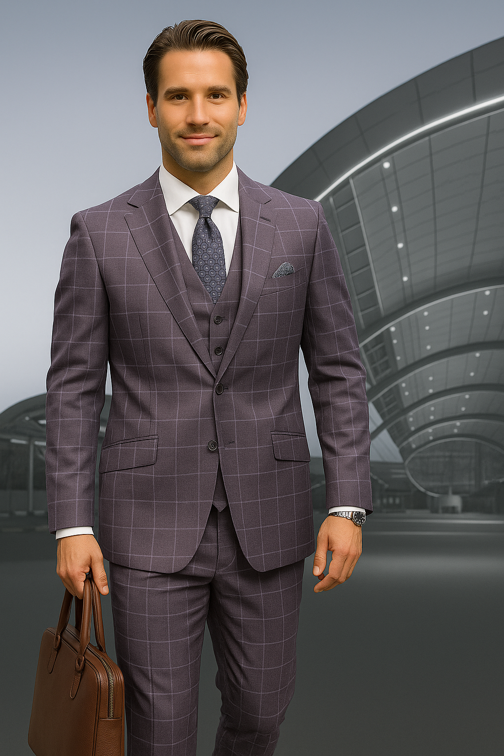 Wool Suit - Italian Made Business Suit by Statement Men's 3 Piece 100% Wool Modern Fit Suit - Fashion Pattern