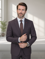 Wool Suit - Italian Made Business Suit by Statement Men's 2 Piece 100% Wool Modern Fit Suit - Subtle Windowpane