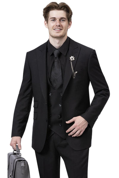 EJ Samuel Men's Black 2-Button Vested Suit with Double-Breasted Vest 1 M2770-Black-34-Regular  - from alligatorwarehouse.com