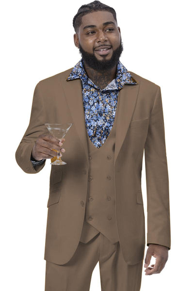 EJ Samuel Men's Modern 2-Btn Suit w/ Tan Peak Lapel & Doub. Vest 1 M2770-Tan-52-Long  - from alligatorwarehouse.com