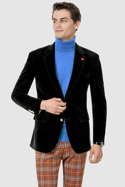 EJ Samuel Men's Modern Fit Velvet Blazer in Black - 2-Button 1 J134-Black-34  - from alligatorwarehouse.com