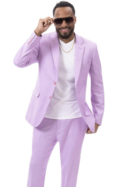 EJ Samuel Men's Modern Lilac Lavender Summer Linen Suit - Classic Fit 2 M2792-Lilac-42-Long  - from alligatorwarehouse.com