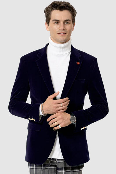 EJ Samuel Men's Navy Blue Velvet Modern-Fit 2-Button Blazer 1 J134-Navy-40  - from alligatorwarehouse.com