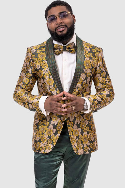 EJ Samuel Men's Paisley Tuxedo: Yellow & Green for Weddings & Proms 1 JP105-Green-36  - from alligatorwarehouse.com