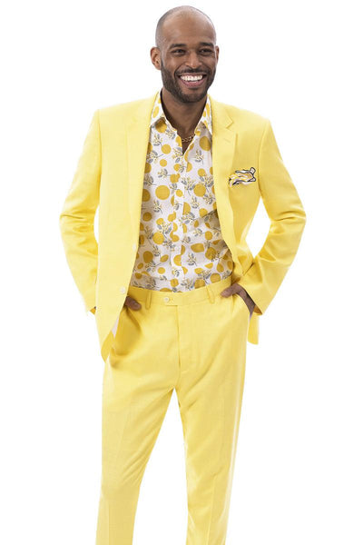 EJ Samuel Men's Summer Suit: Modern Fit, Linen Blend, Yellow 2 M2792-Yellow-44-Long  - from alligatorwarehouse.com