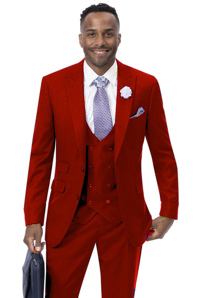 EJ Samuel Men's Vested Peak Lapel Suit in Red: Modern Style with Double Breasted Vest 1 M2770-Red-36-Regular  - from alligatorwarehouse.com