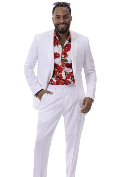 EJ Samuel Men's White Linen Modern Fit Summer Suit 2 M2792-White-42-Regular  - from alligatorwarehouse.com