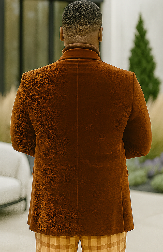 EJ Samuel | Modern Fit Velvet Blazer | Rust | 2-Button | Mens