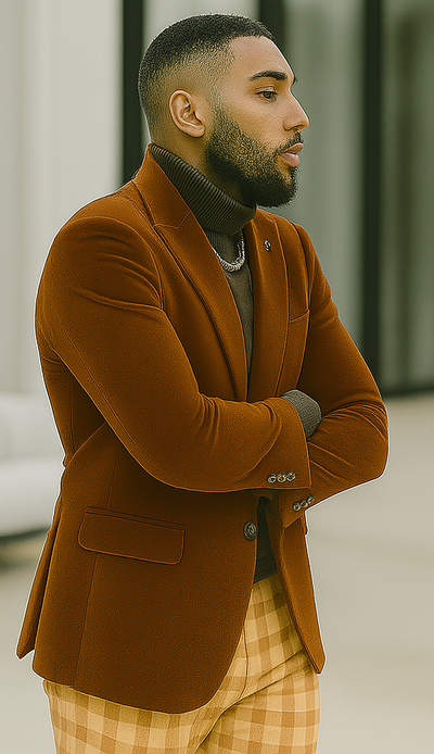 EJ Samuel | Modern Fit Velvet Blazer | Rust | 2-Button | Mens 4 J134-Rust-34  - from alligatorwarehouse.com