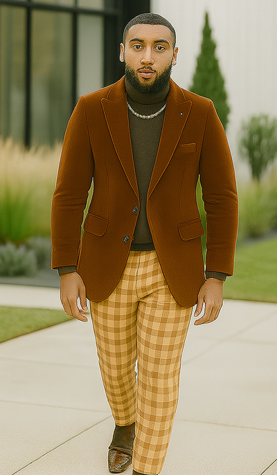 EJ Samuel | Modern Fit Velvet Blazer | Rust | 2-Button | Mens 6 J134-Rust-34  - from alligatorwarehouse.com