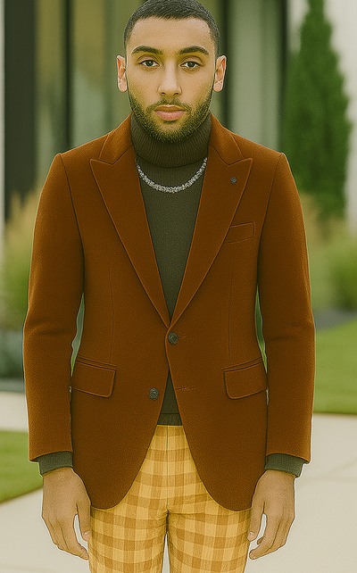 EJ Samuel | Modern Fit Velvet Blazer | Rust | 2-Button | Mens 5 J134-Rust-34  - from alligatorwarehouse.com