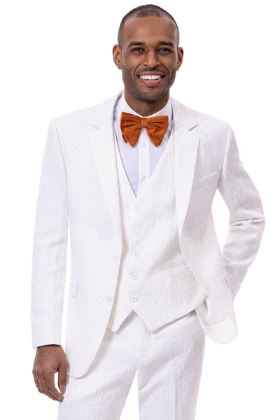 EJ Samuel Paisley White Vest Fashion Suit - 2-Button Mens Classy Look 1 M2763-White-38-Regular  - from alligatorwarehouse.com