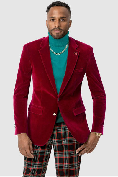 EJ Samuel Red Velvet Blazer: Modern Fit, 2-Button Design 1 J134-Red-34  - from alligatorwarehouse.com