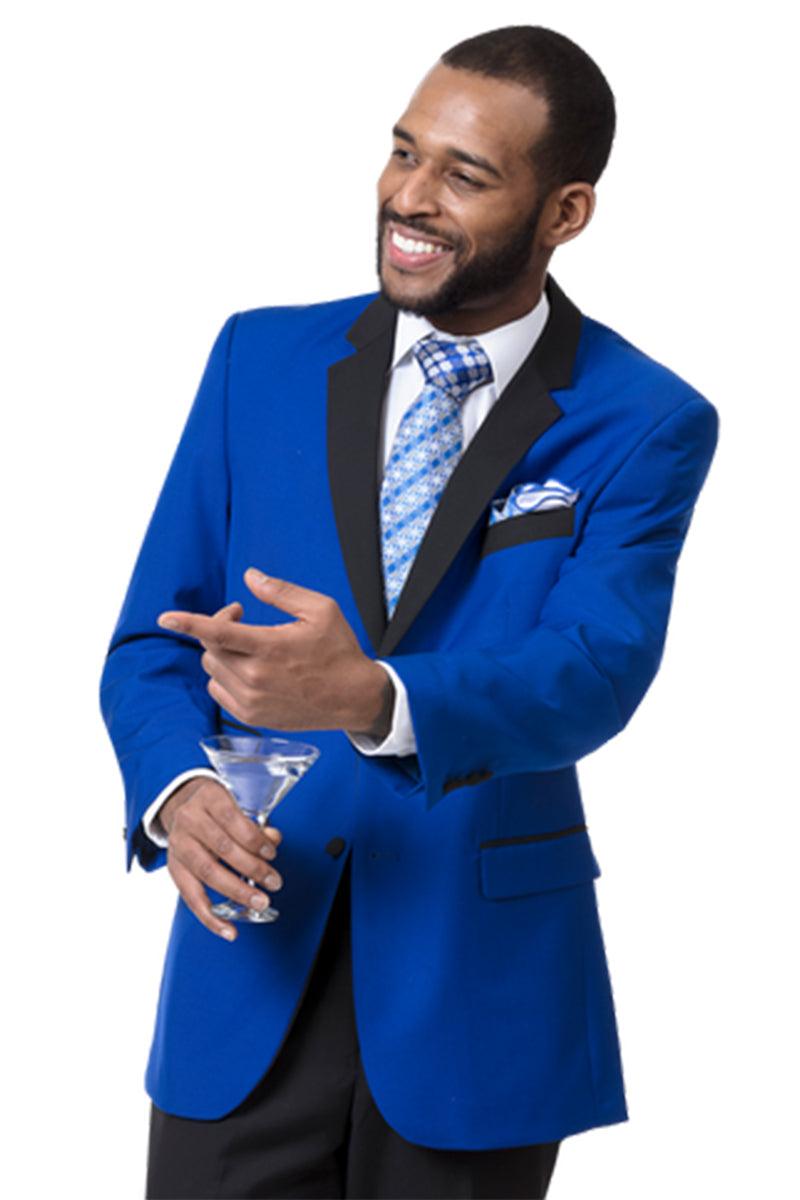 EJ Samuel: Royal Blue Modern Fit Tuxedo - 2Btn, Black Lapel 1 M3211-Royal-46-Long  - from alligatorwarehouse.com