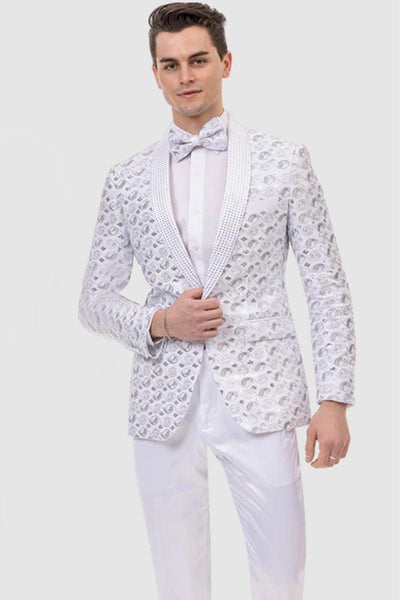 EJ Samuel White Sequined Swirl Tux Jacket - A Stylish Menswear Essential for Proms & Formals 1 J150-White-50  - from alligatorwarehouse.com