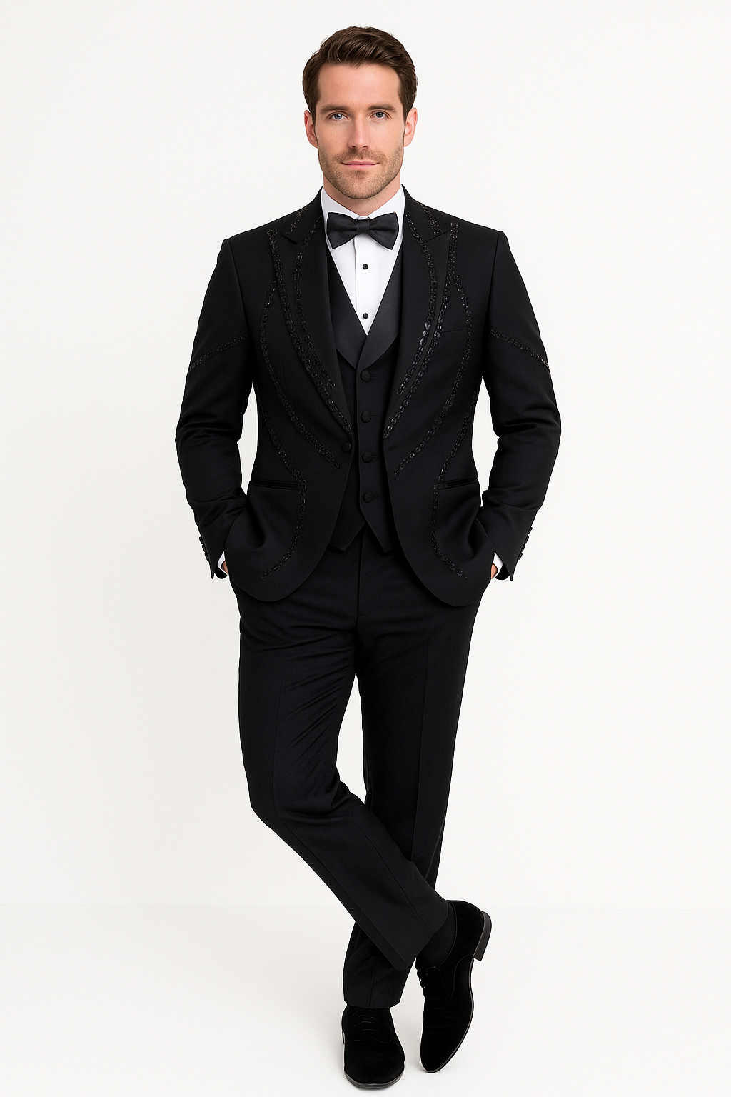 Black Italian Wool 3-Piece Modern Fit Tuxedo