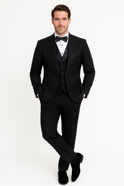 Black Italian Wool 3-Piece Modern Fit Tuxedo 6   - from alligatorwarehouse.com