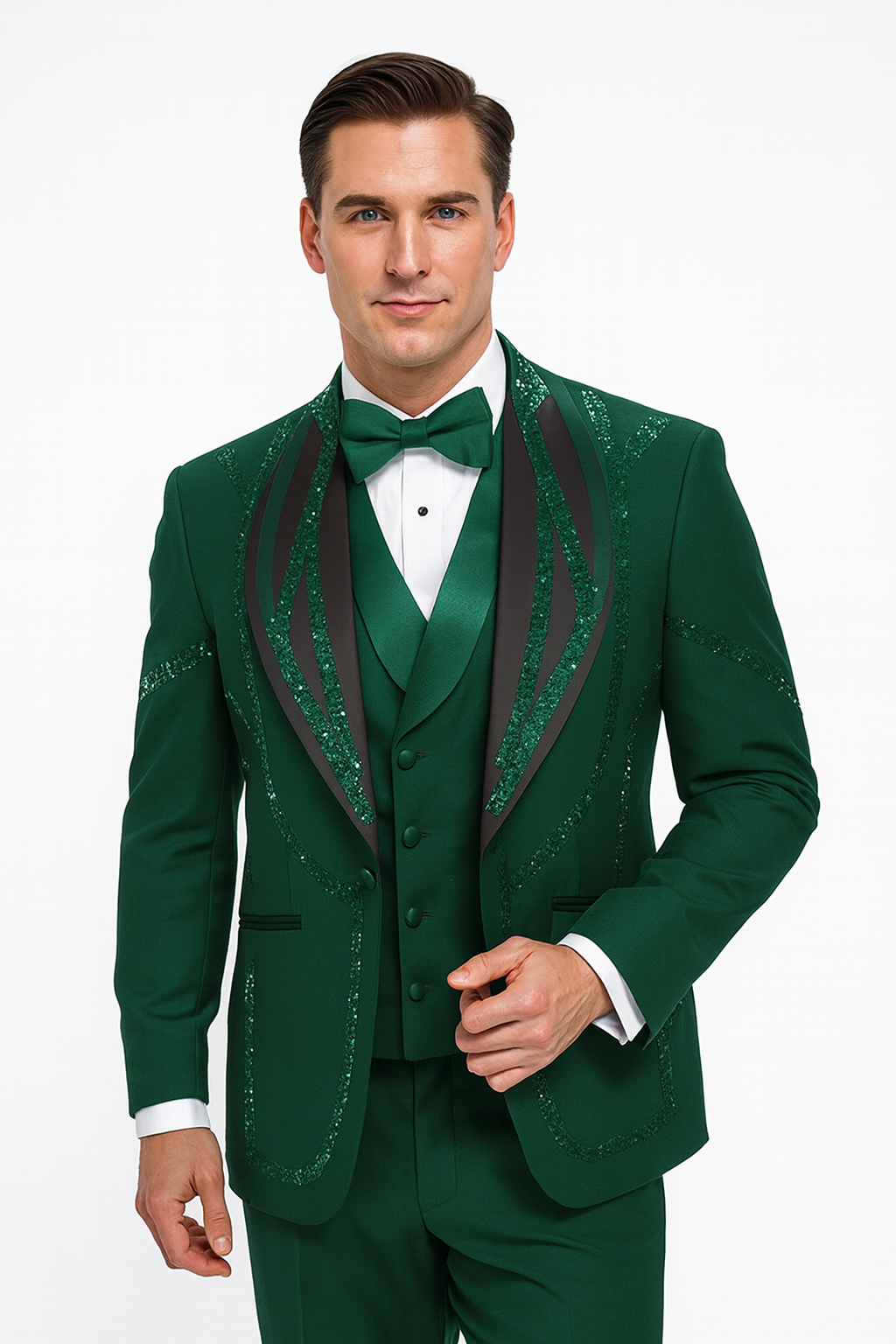 Hunter Green Italian Wool 3-Piece Modern Fit Tuxedo 1   - from alligatorwarehouse.com