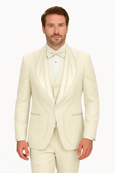 Off White Italian Wool 3-Piece Modern Fit Tuxedo 8   - from alligatorwarehouse.com