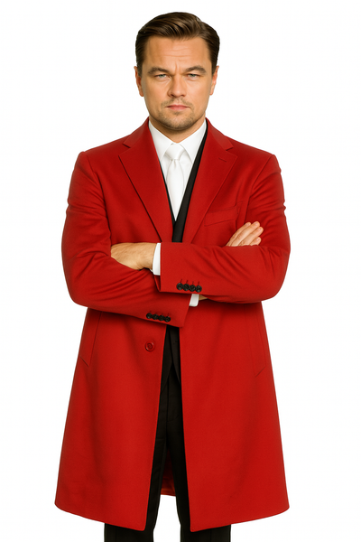 Three Buttons Red Wool Fabric Overcoat / Long men's Dress Topcoat - Winter coat 2   - from alligatorwarehouse.com