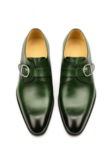 Mens Carrucci Classic Leather Fade Single D-Buckle Monk Strap Dress Shoe in Chestnut