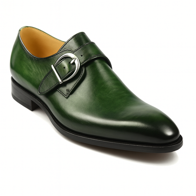 Mens Carrucci Classic Leather Fade Single D-Buckle Monk Strap Dress Shoe in Chestnut 31   - from alligatorwarehouse.com