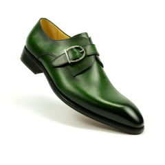 Mens Carrucci Classic Leather Fade Single D-Buckle Monk Strap Dress Shoe in Chestnut