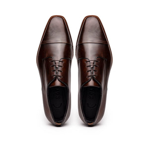 Zelli Enzo Classic Cap Toe Dress Shoes in Chestnut Calfskin Leather