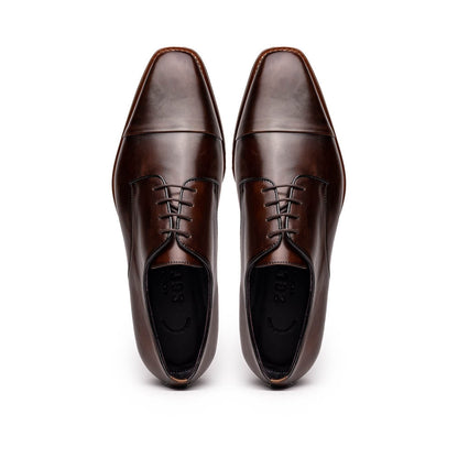 Zelli Enzo Classic Cap Toe Dress Shoes in Chestnut Calfskin Leather