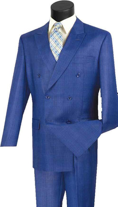 Executive Double Breasted Regular Fit Glen Plaid Suit - Color Blue 1 SO1DRW-1_BLUE_38S  - from alligatorwarehouse.com