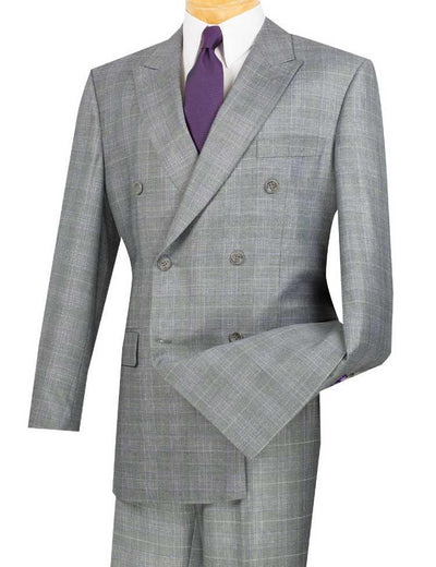 Executive Double Breasted Regular Fit Glen Plaid Suit - Color Grey 1 SO1DRW-1_Gray_42S  - from alligatorwarehouse.com