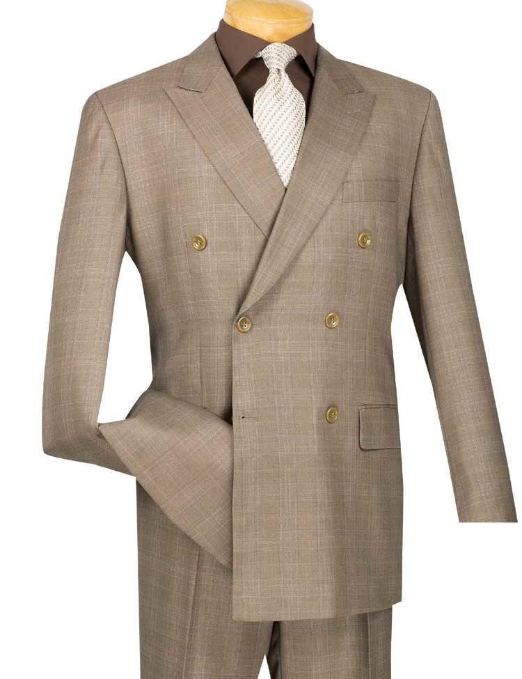 Executive Double Breasted Regular Fit Glen Plaid Suit - Color Tan 1 SO1DRW-1_TAN_40S  - from alligatorwarehouse.com
