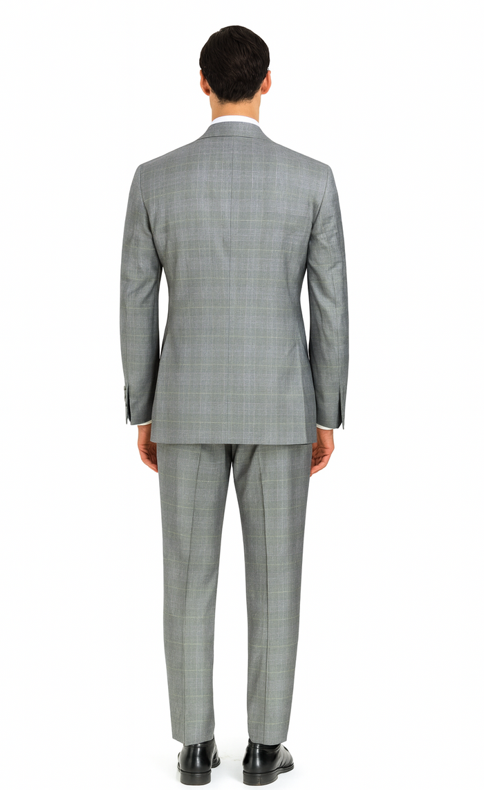 Executive Double Breasted Regular Fit Glen Plaid Suit - Color Grey